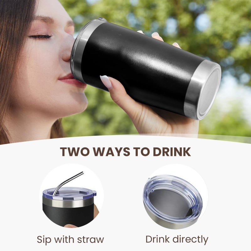 MEWAY 20oz Tumbler Cup Double Wall Vacuum Insulated Travel Mug Bulk, Stainless Steel Tumblers with Lid and Straw, Durable Powder Coated Coffee Cups for Cold & Hot Drinks (Black, 1) - Image 3